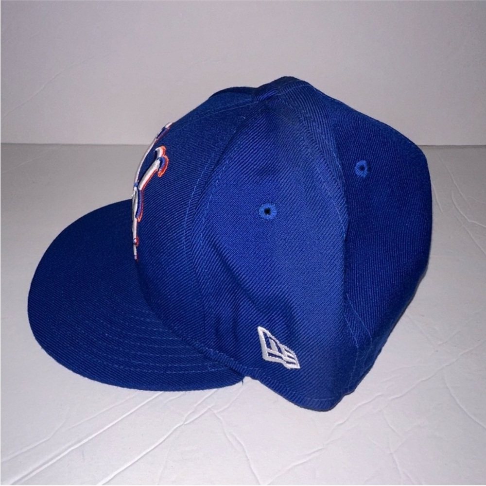 New Era NEW YORK METS fitted hat 7 3/8 BLUE With ORANGE white & blue logo EUC - Picture 6 of 7